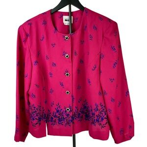 Leslie Fay Dresses Blazer Floral Pink Button Up Jacket Career Vintage Size 18‎